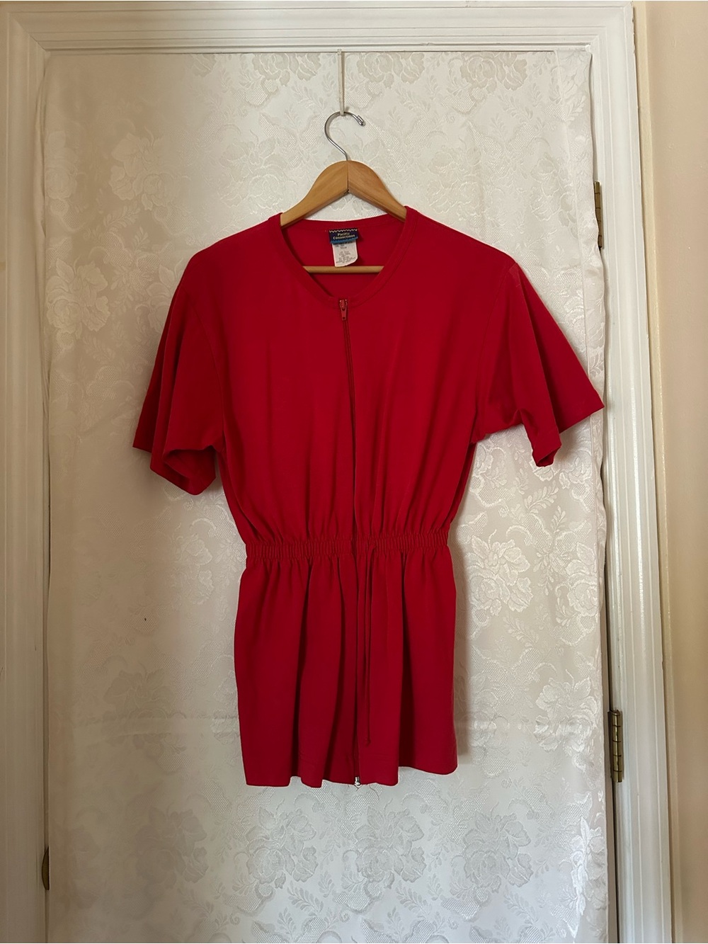 Pacific Connections Red Zip-Front Peplum Tunic